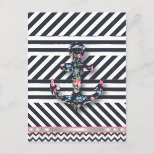 hallo Sailor. Retro Nautical Floral Anchor Briefkaart