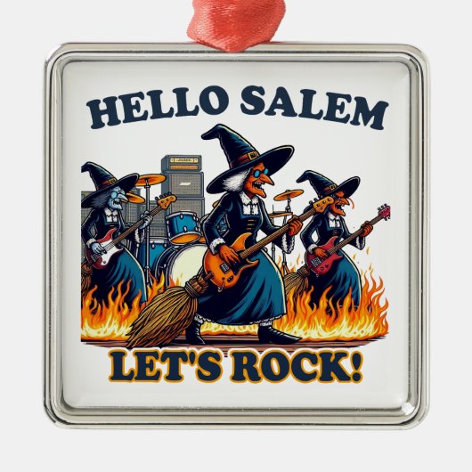 Hallo Salem Massachusetts Witch Rock Band Metalen Ornament (Voorkant)