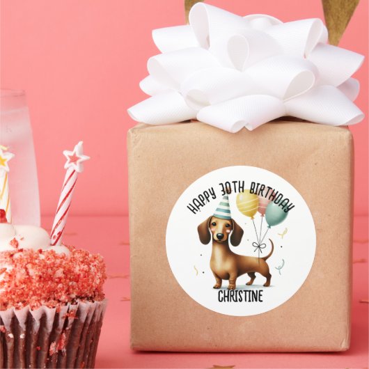 hallo Sausage Dog teckel hondenliefhebber verjaard Ronde Sticker (Feest)