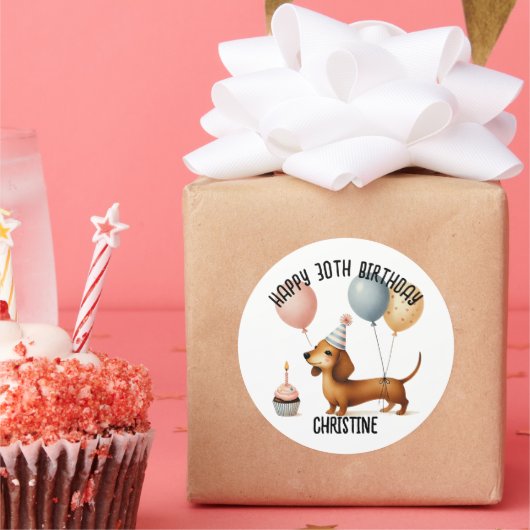 hallo Sausage Dog teckel hondenliefhebber verjaard Ronde Sticker (Feest)