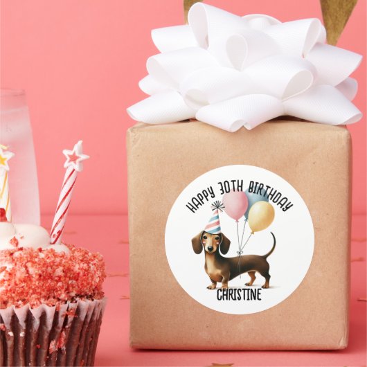 hallo Sausage Dog teckel hondenliefhebber verjaard Ronde Sticker (Feest)