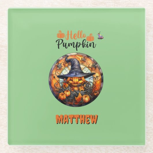 Hallo Scary Hallowe'en Pumpkin Glazen Onderzetter (Voorkant)