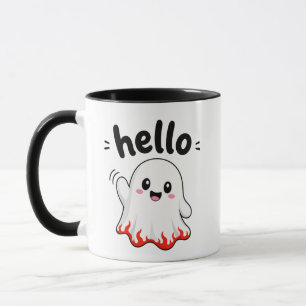 Hallo Schattig Spookje met Vuurvlam Rand Mok