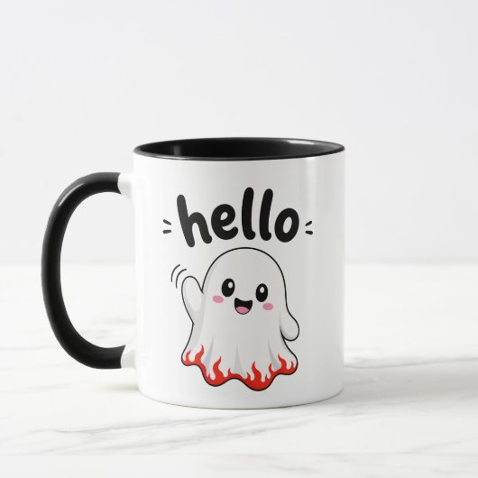 Hallo Schattig Spookje met Vuurvlam Rand Mok (Links)