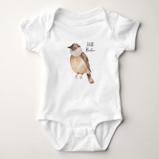 hallo schattige birdie Oranje bruine Waterverf Romper (Voorkant)