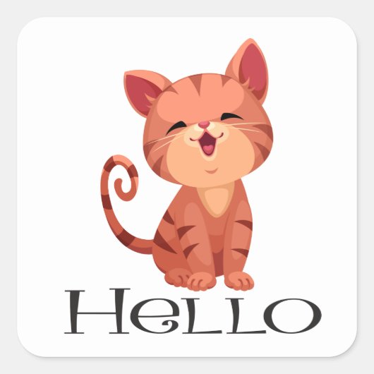 Hallo Schattige Kitten Kat Sinaasappel Tabby Kat L Vierkante Sticker (Voorkant)