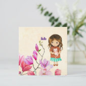 Hallo Schattige meisje en kat Kaart (Staand voorkant)