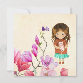 Hallo Schattige meisje en kat Kaart (Voorkant)