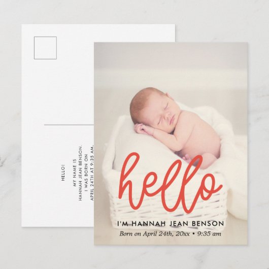 Hallo - Schattigee geboorteaankondiging foto Briefkaart (Voorkant / Achterkant)