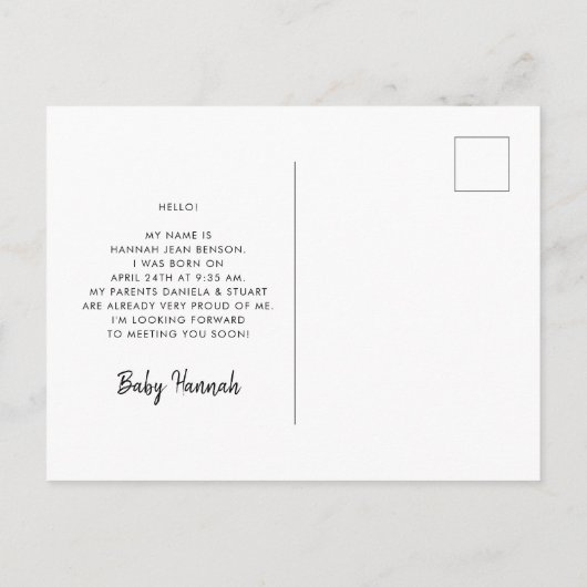 Hallo - Schattigee geboorteaankondiging foto Briefkaart (Achterkant)