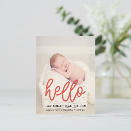 Hallo - Schattigee geboorteaankondiging foto Briefkaart (Staand voorkant)