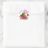 Hallo Schattigee kikker of pad op roze bloemen Ronde Sticker (Tas)