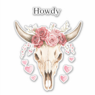 Hallo Schedel Roze Rozen Harten Sticker