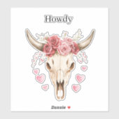Hallo Schedel Roze Rozen Harten Sticker (Vel)