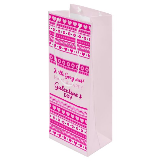 Hallo Schone Galentine Dag Schattige Roze Hart Naa Wijn Cadeautas (Achterkant Gekanteld)