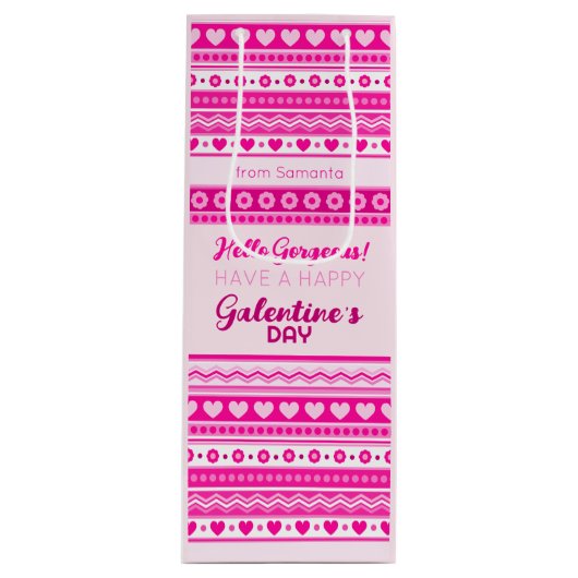 Hallo Schone Galentine Dag Schattige Roze Hart Naa Wijn Cadeautas (Voorkant)