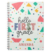 Hallo School Grade kleurrijke geometrische aangepa Notitieboek (Voorkant)