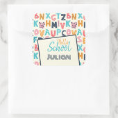 Hallo Schoolalfabet met gepersonaliseerde naam Vierkante Sticker (Tas)