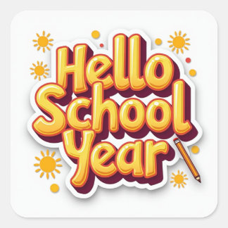 Hallo Schooljaar Retro Zonneburst Leraren Tas Vierkante Sticker