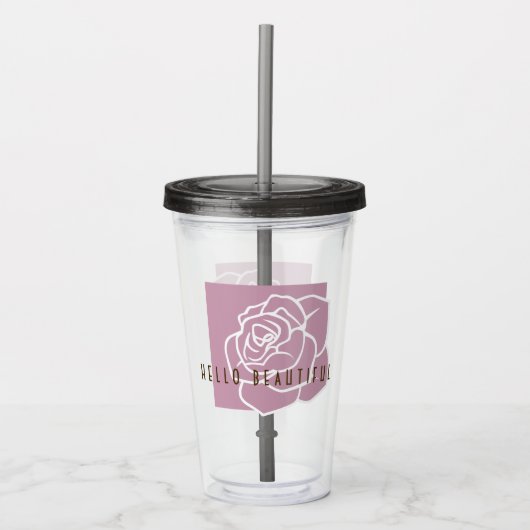 Hallo Schoonheid - Moderne Chic Bloem Roze Roos Acryl Drinkbeker (Voorkant)