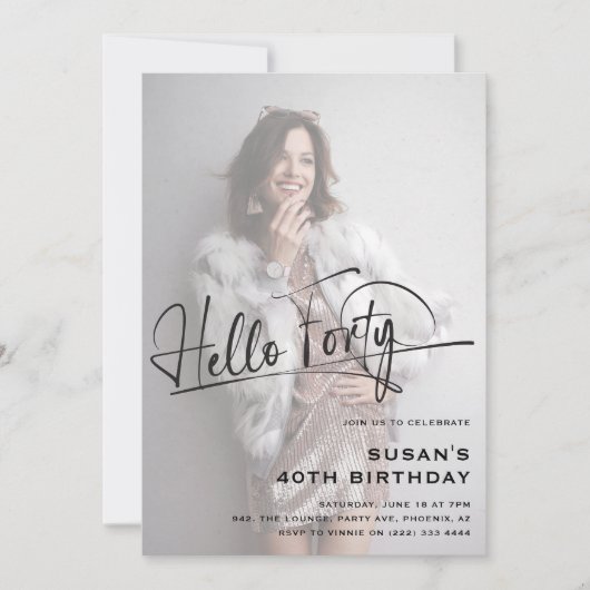 Hallo Script 40 minimale foto 40e verjaardag Kaart (Voorkant)