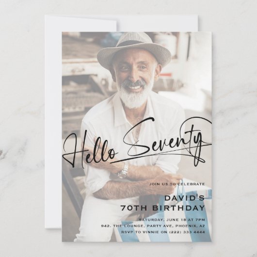 Hallo Script = 70 minimale foto 70ste verjaardag Kaart (Voorkant)