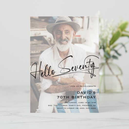 Hallo Script = 70 minimale foto 70ste verjaardag Kaart (Staand voorkant)