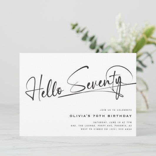 Hallo Script # 70ste verjaardag minimalistisch Kaart (Staand voorkant)