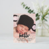 Hallo Script | Baby Geboorteaankondiging Briefkaar Aankondigingskaart (Staand voorkant)