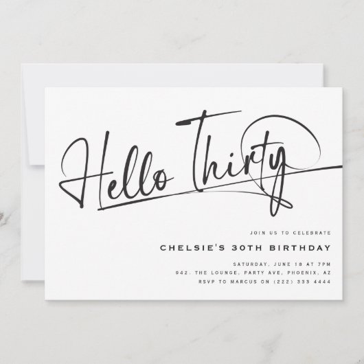 Hallo Script dertig minimalistische 30ste verjaard Kaart (Voorkant)