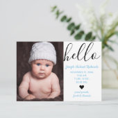 hallo Script-foto - 3x5 geboorteaankondiging Aankondiging (Staand voorkant)