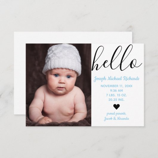 hallo Script-foto - 3x5 geboorteaankondiging Aankondiging (Voorkant / Achterkant)