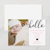 Hallo Script Foto Roze - 3x5 Geboorteaankondiging Aankondiging (Voorkant / Achterkant)