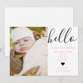 Hallo Script Foto Roze - Geboorteaankondiging Aankondiging (Voorkant / Achterkant)