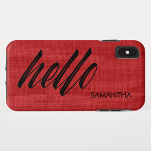 hallo Script Jouw naam op Red Linen Texture Photo Case-Mate iPhone Case
