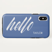 hallo script met aangepaste naam blauw Case-Mate iPhone case (Achterkant (horizontaal))