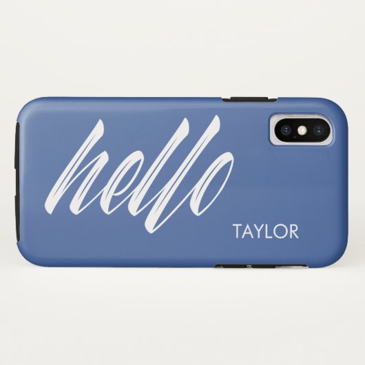hallo script met aangepaste naam blauw Case-Mate iPhone case (Achterkant (horizontaal))