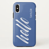 hallo script met aangepaste naam blauw Case-Mate iPhone case (Achterkant)