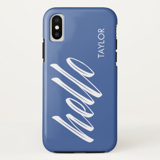 hallo script met aangepaste naam blauw Case-Mate iPhone case (Achterkant)