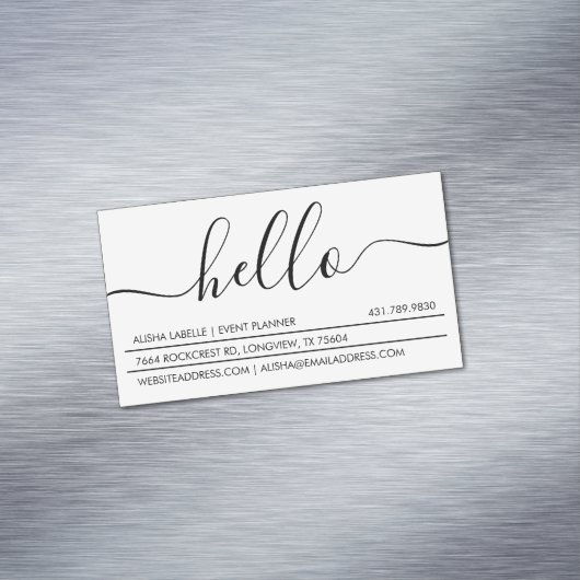 Hallo Script | Modern & stijlvol Minimaal Wit Magnetisch Visitekaartje (Voorbeeld)