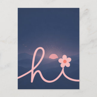"hallo" Script Mountain Sunset Design Aankondigingskaart