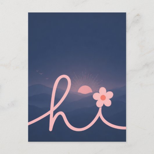 "hallo" Script Mountain Sunset Design Aankondigingskaart (Voorkant)