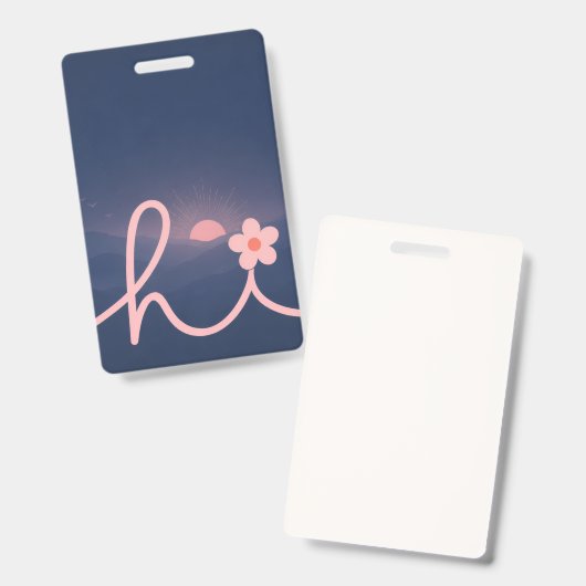 "hallo" Script Mountain Sunset Design Badge (Voor- en achterkant)