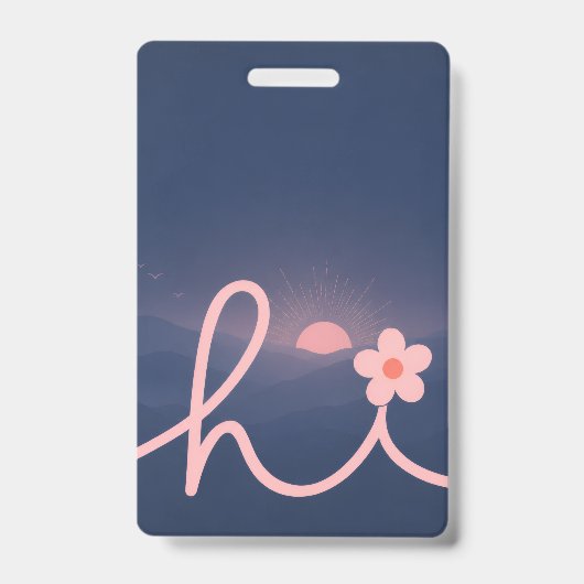 "hallo" Script Mountain Sunset Design Badge (Voorzijde)