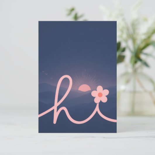 "hallo" Script Mountain Sunset Design Bedankkaart (Staand voorkant)