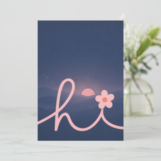 "hallo" Script Mountain Sunset Design Kaart (Staand voorkant)