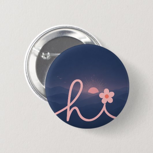 "hallo" Script Mountain Sunset Design Ronde Button 5,7 Cm (Voorkant /achterkant)