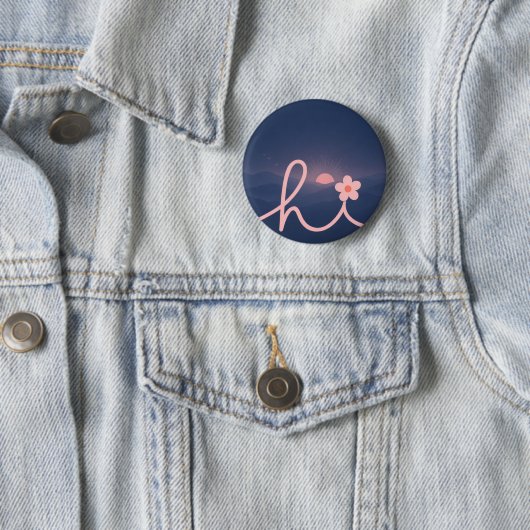 "hallo" Script Mountain Sunset Design Ronde Button 5,7 Cm (In situ)