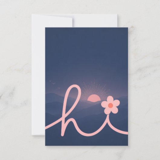 "hallo" Script Mountain Sunset Design RSVP Kaartje (Voorkant)