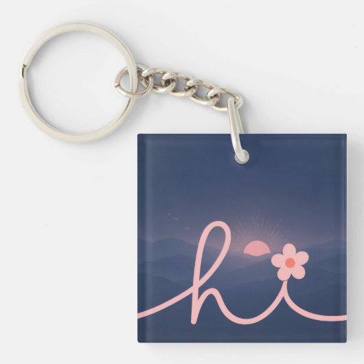 "hallo" Script Mountain Sunset Design Sleutelhanger (voorkant)